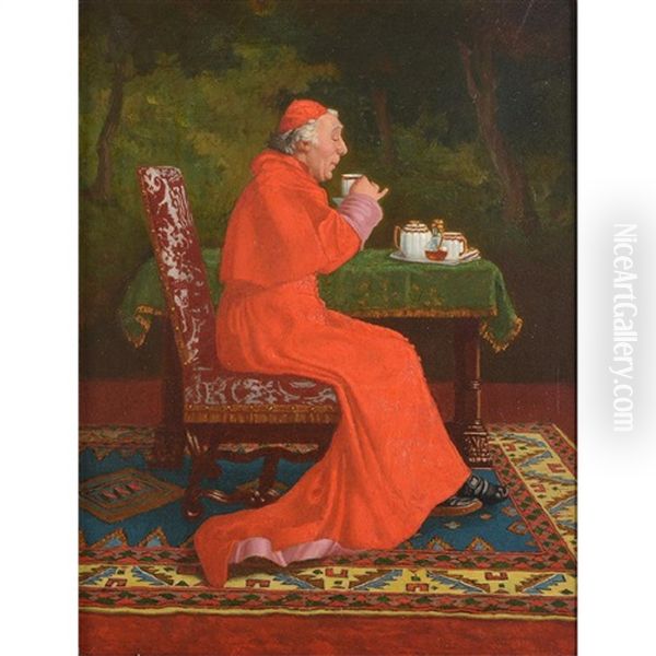 Cardinal At Tea Oil Painting by Leo Herrmann