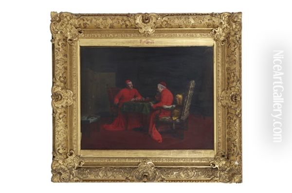 Deux Cardinaux Jouant Aux Echecs Oil Painting by Leo Herrmann