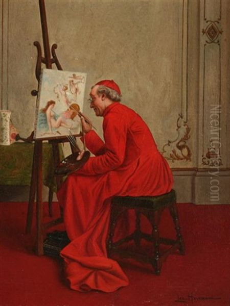 In The Cardinal's Studio Oil Painting by Leo Herrmann