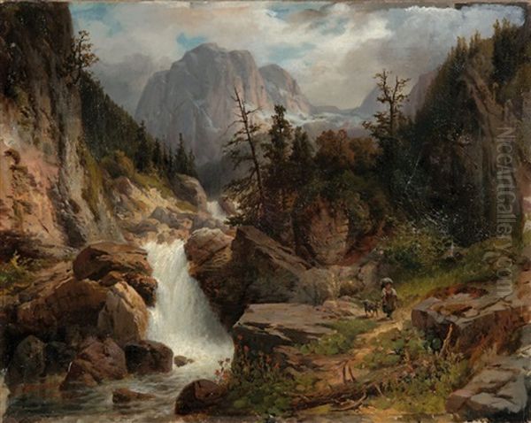 Wildbach Im Gebirge Oil Painting by Phillip Ludwig Herrmann