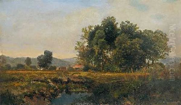 Landschaft Mit Baumgruppe Und Hausern Oil Painting by Phillip Ludwig Herrmann