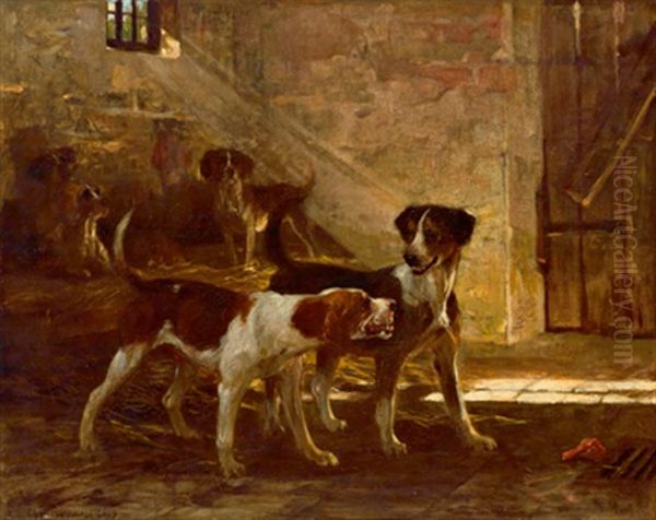 Au Chenil, Jagdhunde Im Zwinger Oil Painting by Charles Herrmann-Leon