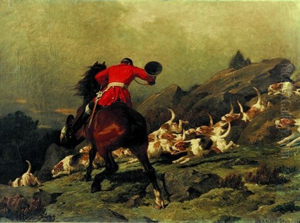 Scene De Chasse A Courre Au Lievre Oil Painting by Charles Herrmann-Leon