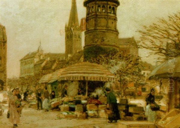 A Market Square, Dusseldorf Oil Painting by Heinrich Herrmanns