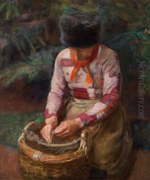 At Work Oil Painting by Otto Herschel