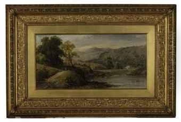 A River Landscape With Hills Beyond Oil Painting by Thomas Stanley Barber