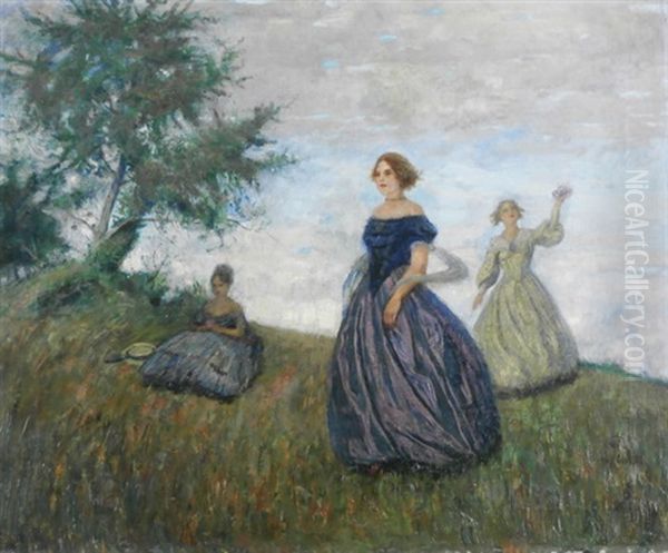 Three Women Oil Painting by Otto Herschel