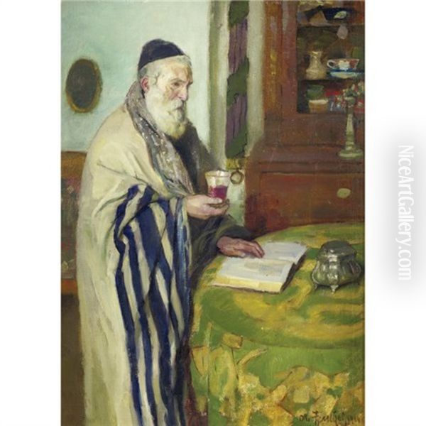 Kiddush On Sukkot Oil Painting by Otto Herschel