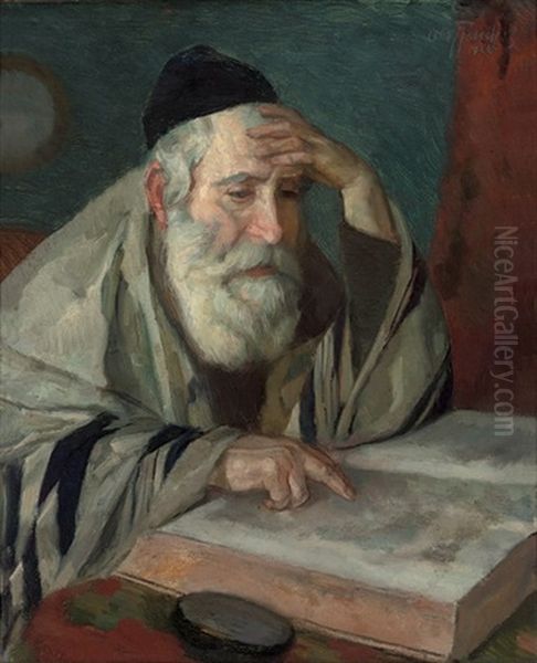 A Rabbi Studying The Talmud Oil Painting by Otto Herschel