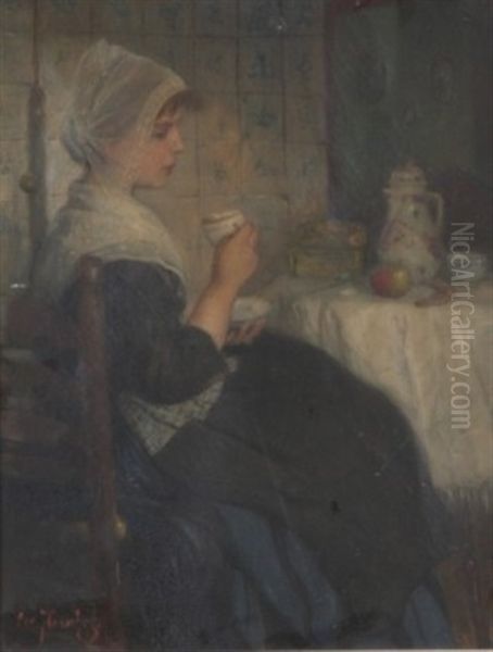 Time Of Tea Oil Painting by Otto Herschel