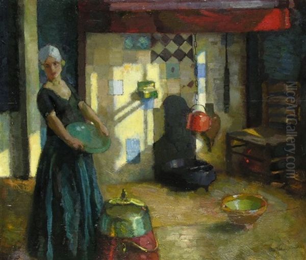 Kucheninterieur Mit Junger Frau Oil Painting by Otto Herschel