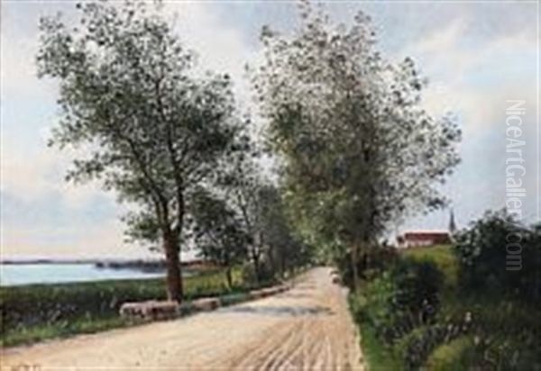 A Road Oil Painting by Oscar Herschend