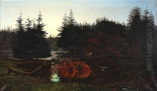 Forest Scene Oil Painting by Oscar Herschend