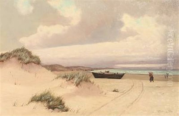 Beach Scene From Klitmoller, Denmark Oil Painting by Oscar Herschend