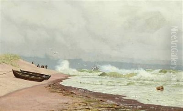 Coastal Scenery From Orhage With Shipwreck Oil Painting by Oscar Herschend