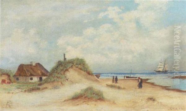 Kystparti Med Fiskere Pa Stranden Oil Painting by Oscar Herschend