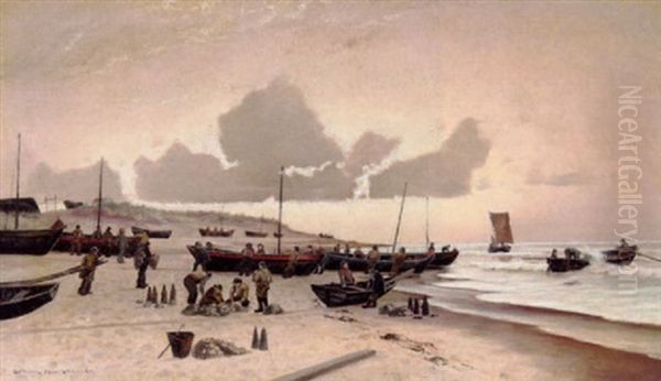 Fiskerbadene Gar Ud Oil Painting by Oscar Herschend