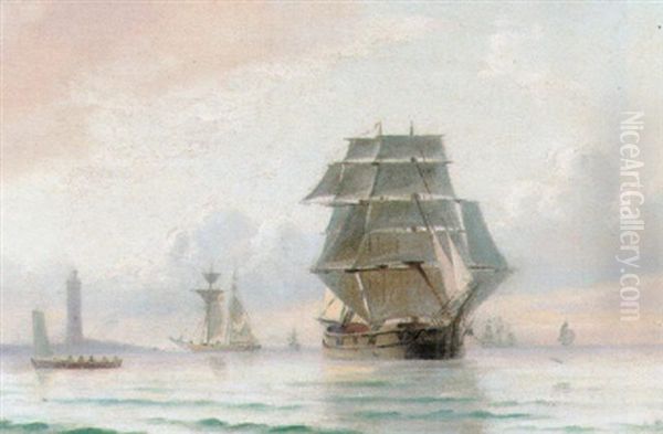 Sejlskibe Pa Havet Ud For Skagen Fyr Oil Painting by Oscar Herschend