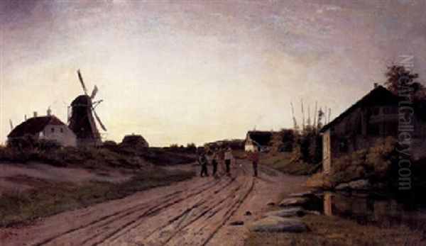 Hjem Fra Marken, Aften Oil Painting by Oscar Herschend