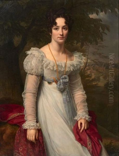 Portrait Presume De Jenny Hoche, Comtesse Des Roys, Devant Un Chateau Oil Painting by Louis Hersent