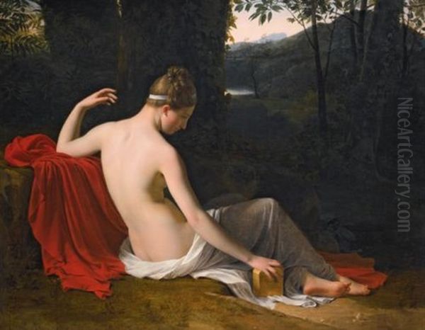 Pandora Reclining In A Wooded Landscape Oil Painting by Louis Hersent