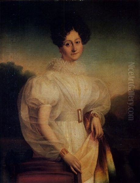 Portrait De Jeune Femme En Robe Blanche Oil Painting by Louis Hersent