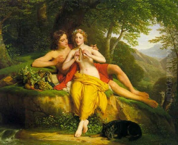 Daphnis Et Chloe: La Lecon De Flute Oil Painting by Louis Hersent