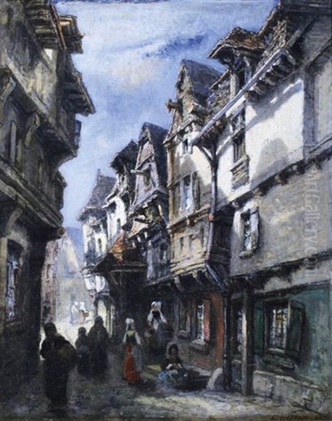 Rue Animee En Normandie Oil Painting by Emile Antoine Francois Herson