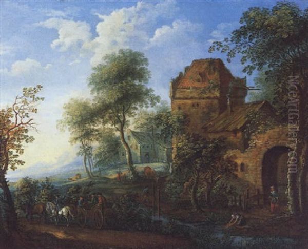 Landschaft Mit Einem Dreigespann Mit Reisenden Oil Painting by Alexandre van Herssen