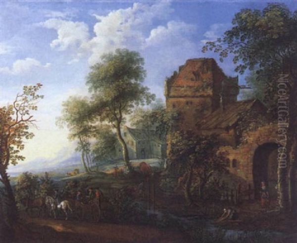 Landschaft Mit Einem Dreigespann Mit Reisenden Oil Painting by Alexandre van Herssen