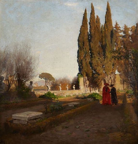 In The Gardens Of Casel Gandolfo Oil Painting by Albert Hertel