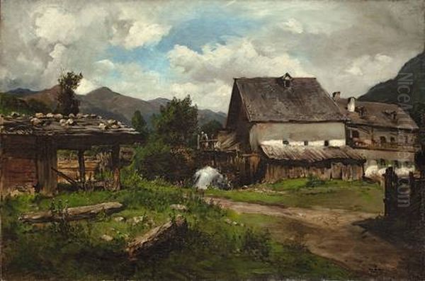 Gastein, Kirchbach Mit Hausern Oil Painting by Albert Hertel