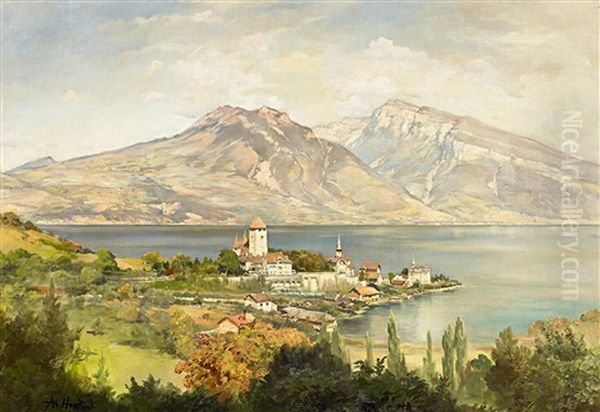 Schweizer Spiez Am Thuner See Oil Painting by Albert Hertel