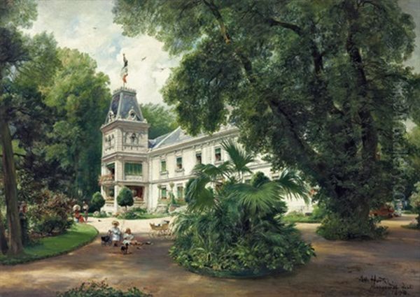 Schlos Marquardt Bei Potsdam, Im Vordergrund Spielende Kinder Oil Painting by Albert Hertel