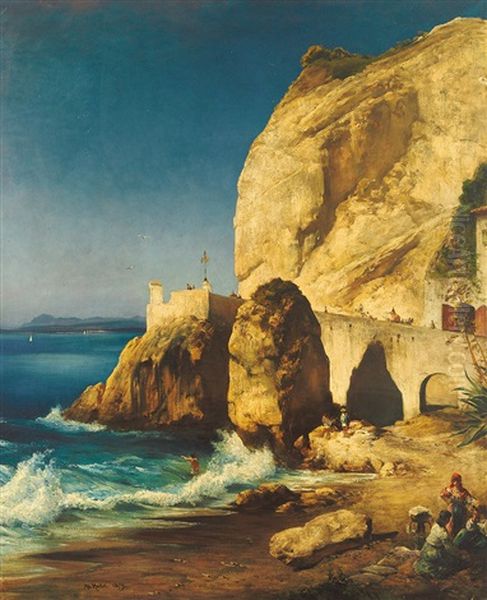 Uferstuck Auf Capri Mit Figurenstaffage Oil Painting by Albert Hertel