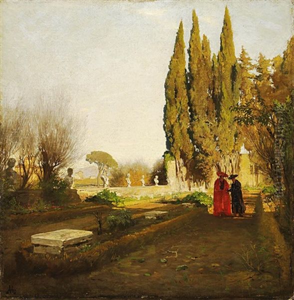 In Den Garten Von Castel Gandolfo(?) Oil Painting by Albert Hertel