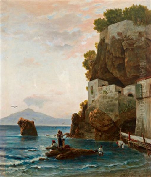 Fischerfamilie An Der Suditalienischen Kuste (capri?) Oil Painting by Albert Hertel