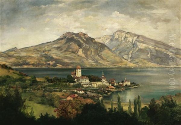 Blick Auf Spiez Am Thuner See Oil Painting by Albert Hertel