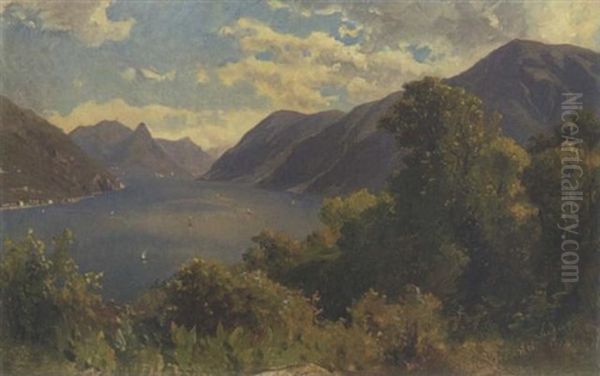 Blick Auf Den Luganer See Oil Painting by Albert Hertel