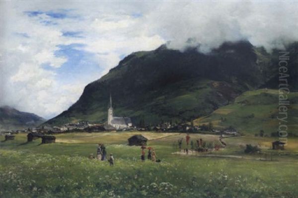 Prozession Zur Kirche In Bad Hofgastein Oil Painting by Albert Hertel