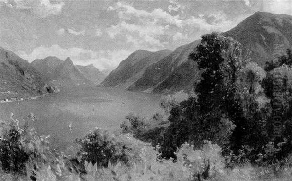 Blick Auf Den Luganer See Im Tessin Oil Painting by Albert Hertel