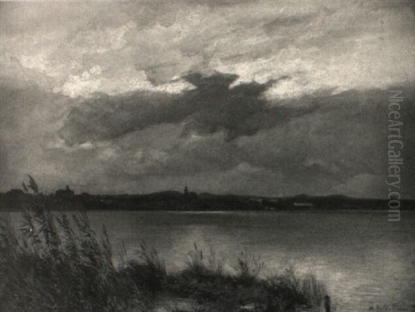 Blick Auf Ein Am See Gelegenes Stadtchen Oil Painting by Albert Hertel