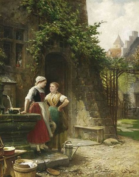 Am Brunnen Oil Painting by Carl Konrad Julius Hertel