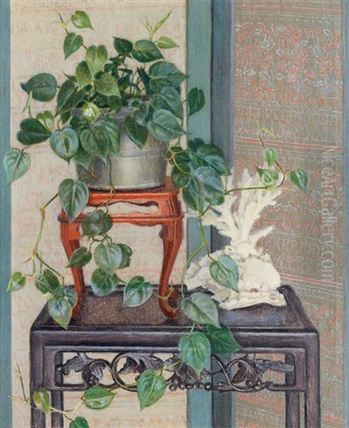 Still Life With Philodendrons And Coral Oil Painting by Adele Herter