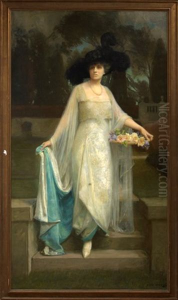 Portrait Of A Fashionably Dressed Lady In An Elegant Garden Setting Oil Painting by Albert Herter