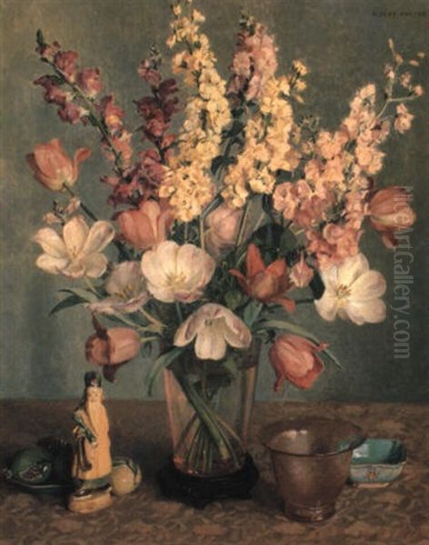 Floral Still Life Oil Painting by Albert Herter