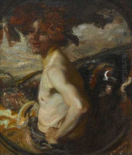 Bacchant (+ Ein Reiter (study), Verso) Oil Painting by Ludwig Von Herterich