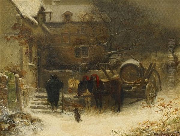 Heimkehr Am Winterabend Oil Painting by Wilhelm Jakob Hertling