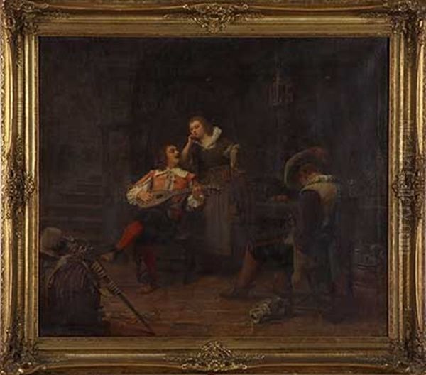 Frohe Landsknechtsrunde Im Weinkeller Oil Painting by Axel Gustav Hertzberg