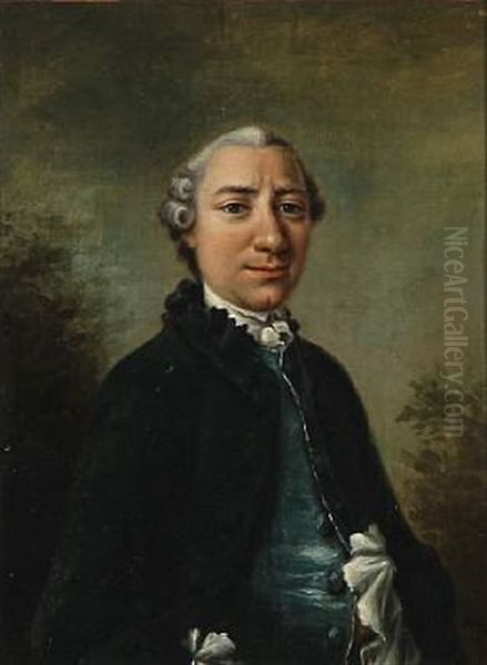 Portrait Of A Distinguished Gentleman With A Blue Jacket And Light Blue Vest Oil Painting by Johan Georg Hertzog